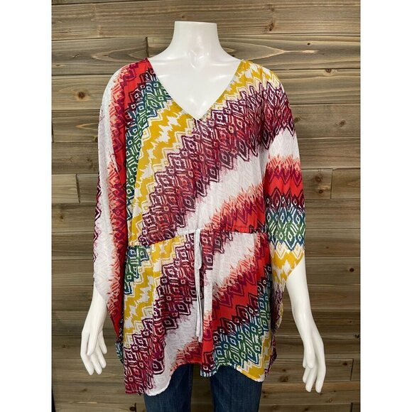 Lane Bryant Lightweight Kimono Shirt 18 20 Drawstring Waist Short Sleeve Top - Picture 1 of 7